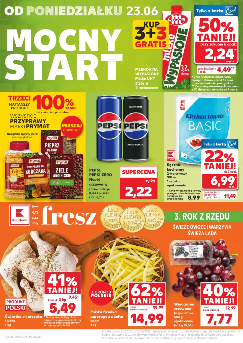 Gazetka promocyjna Kaufland - Gazetka tygodnia - ważna 18.06 do 25.06.2025 - strona 54 - produkty: Fa, Gra, Grunt, Kurczak, Mleko, Mlekovita, Napój, Napój gazowany, Olej, Owoce, Pepsi, Prymat, Przyprawy, Ręcznik, Ręcznik kuchenny, Waga, Warzywa, Wino, Winogrona