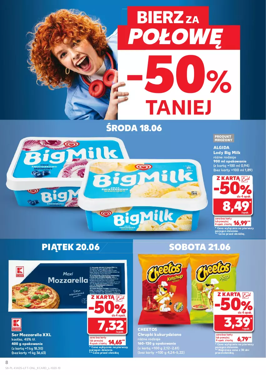 Gazetka promocyjna Kaufland - Gazetka tygodnia - ważna 18.06 do 25.06.2025 - strona 8 - produkty: Algida, Big Milk, Cheetos, Chrupki, LG, Lody, Mozzarella, Ser