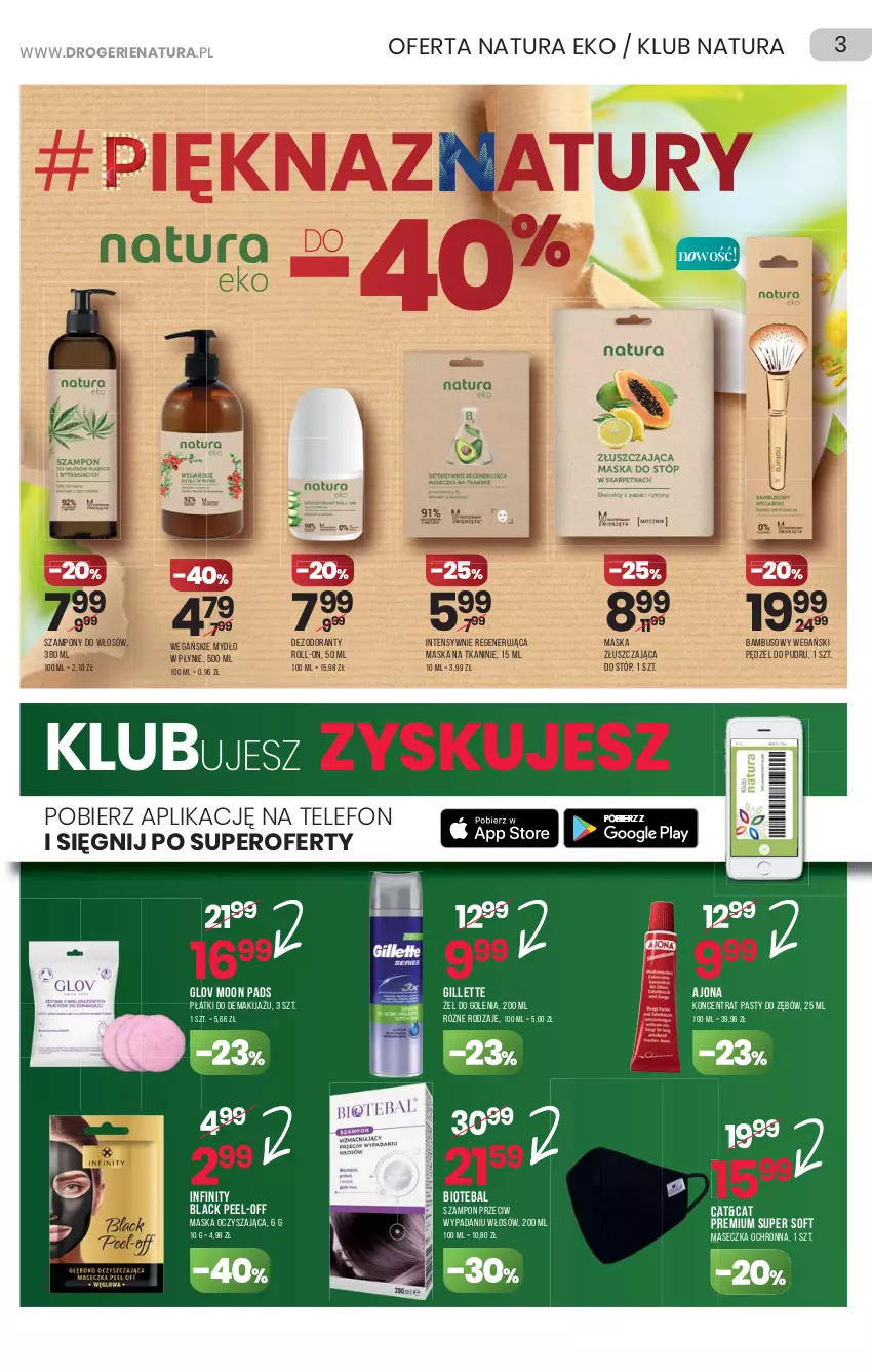 Gazetka promocyjna Drogerie Natura - Gazetka Drogerie Natura - ważna 22.04 do 05.05.2021 - strona 3 - produkty: BIOTEBAL, Dezodorant, Gillette, Lack, Makijaż, Maska, Mydło, Mydło w płynie, Pędzel do pudru, Regenerująca maska, Szampon