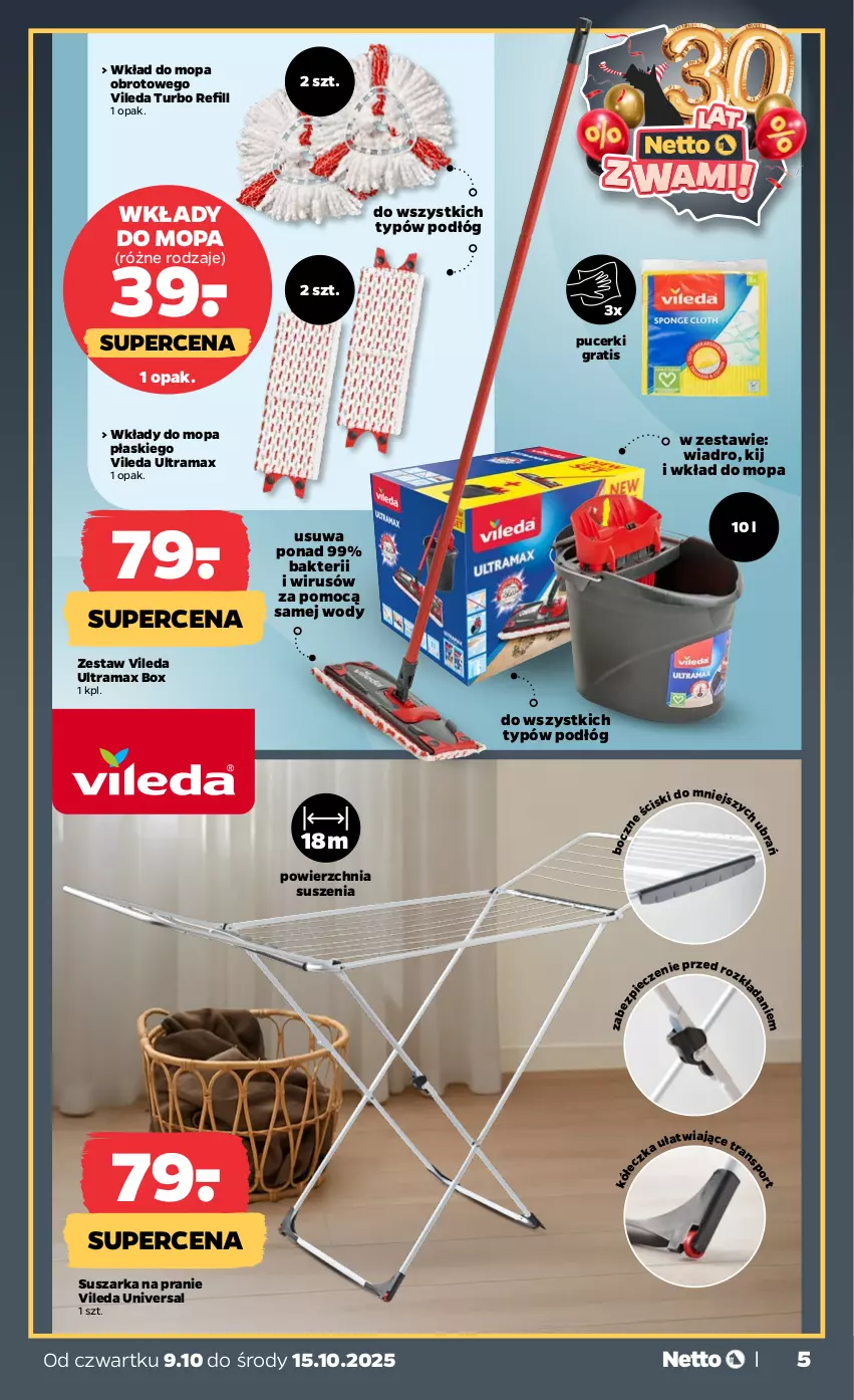 Gazetka promocyjna Netto - Od Czwartku Przemysłowa - ważna 09.10 do 15.10.2025 - strona 5 - produkty: Gra, Mop, Rama, Suszarka, Suszarka na pranie, Vileda, Wiadro, Wkład do mopa