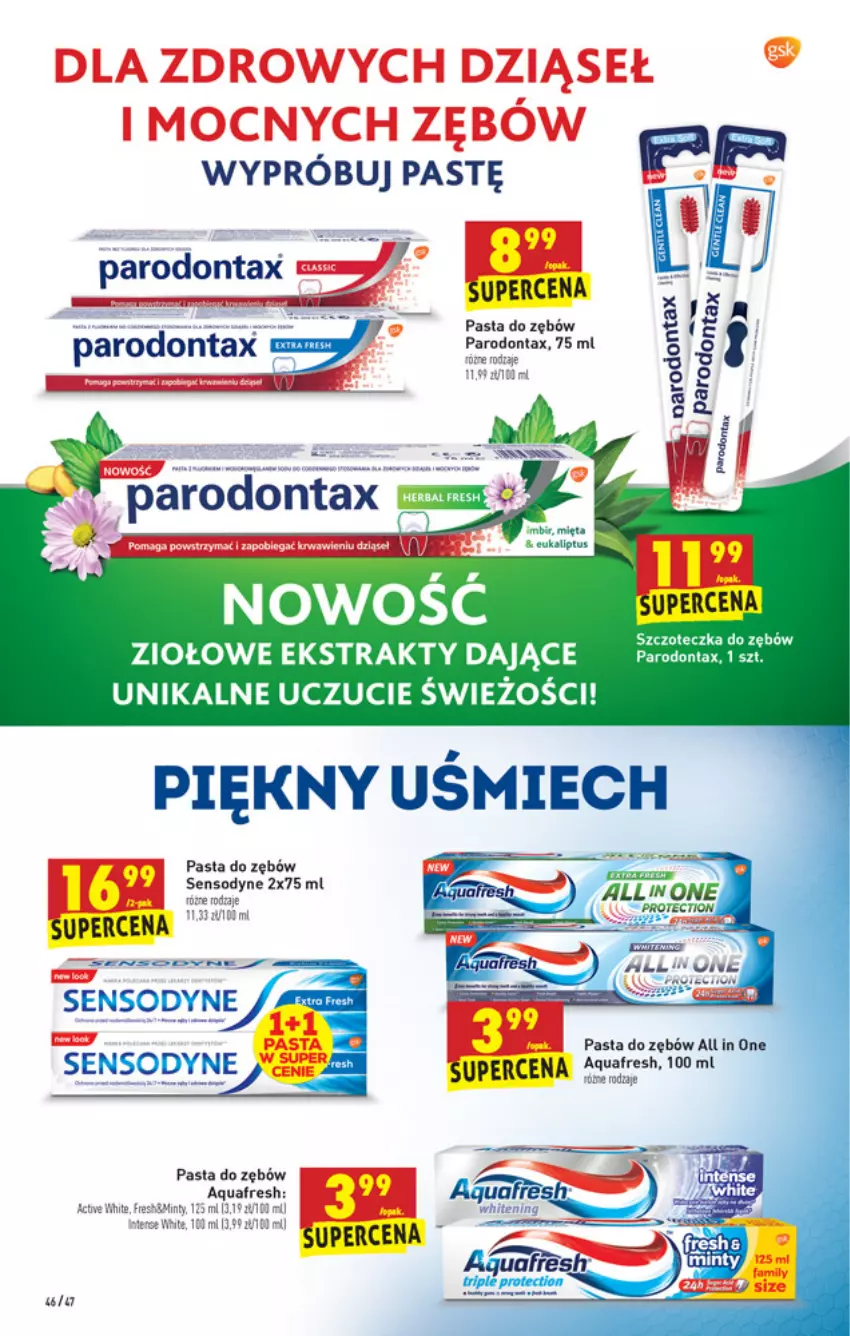 Gazetka promocyjna Biedronka - W tym tygodniu - ważna 15.04 do 21.04.2021 - strona 46 - produkty: Aquafresh, Parodontax, Pasta do zębów, Sensodyne