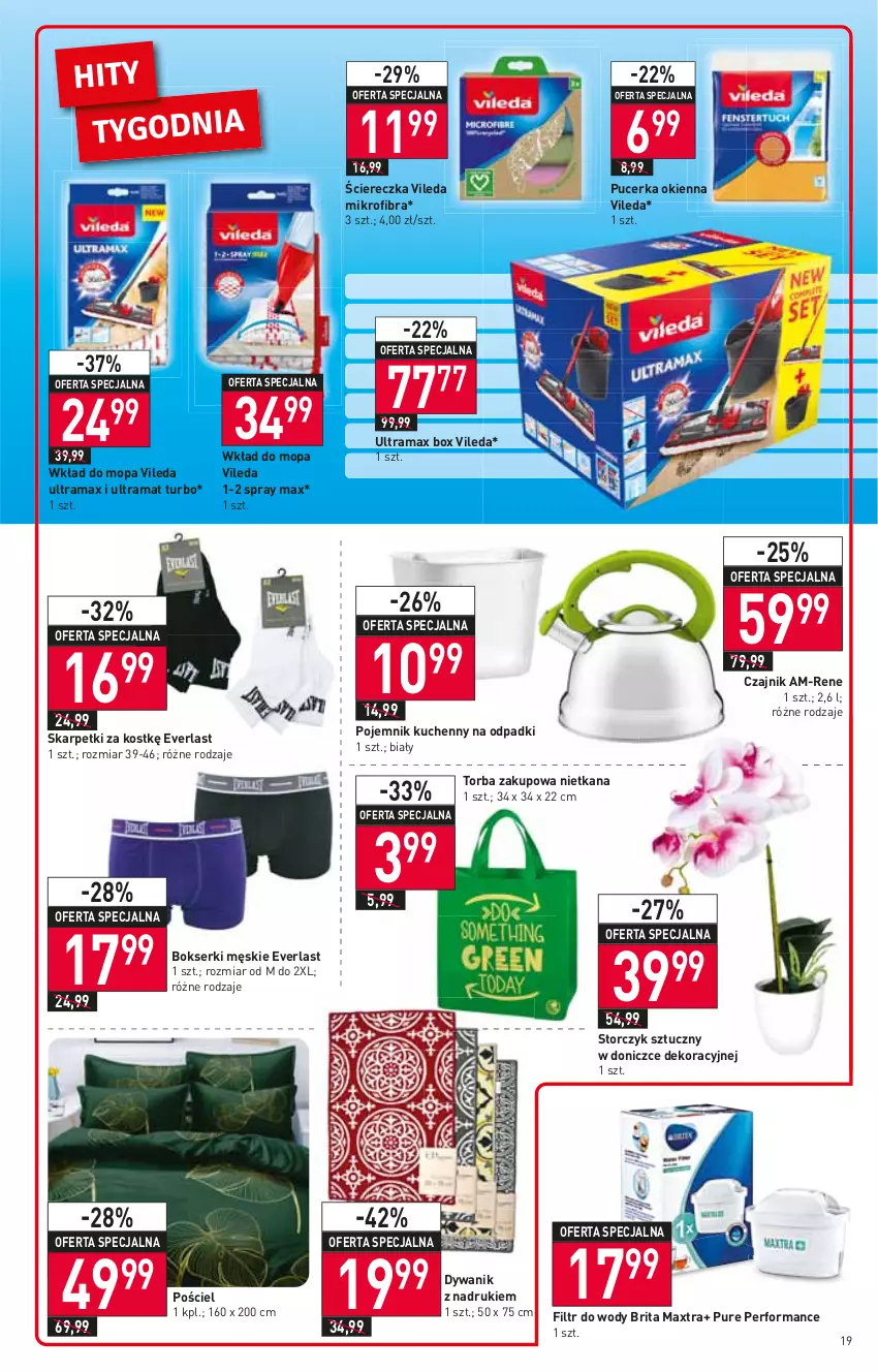 Gazetka promocyjna Stokrotka - Supermarket - ważna 10.03 do 16.03.2022 - strona 19 - produkty: Bokserki, Brit, Brita, Brita Maxtra, Czajnik, Dywan, Dywanik, Karp, Mop, Pojemnik, Pościel, Pur, Rama, Ser, Skarpetki, Storczyk, Torba, Vileda, Wkład do mopa