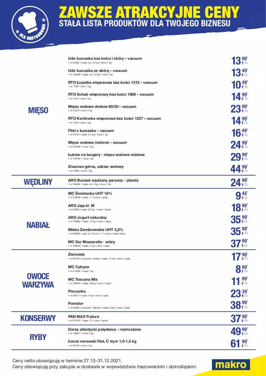 Gazetka promocyjna Makro - [Oferta specjalna] Dostawa - TOP20 produktów - ważna 27.12 do 31.12.2021 - strona 1 - produkty: Boczek, Burger, Dorsz, Jaja, Jogurt, Jogurt naturalny, Karkówka wieprzowa, Kurczak, Mięso, Mięso wołowe, Mleko, Mozzarella, Owoce, Piec, Pieczarka, Schab wieprzowy, Ser, Udziec wołowy, Warzywa