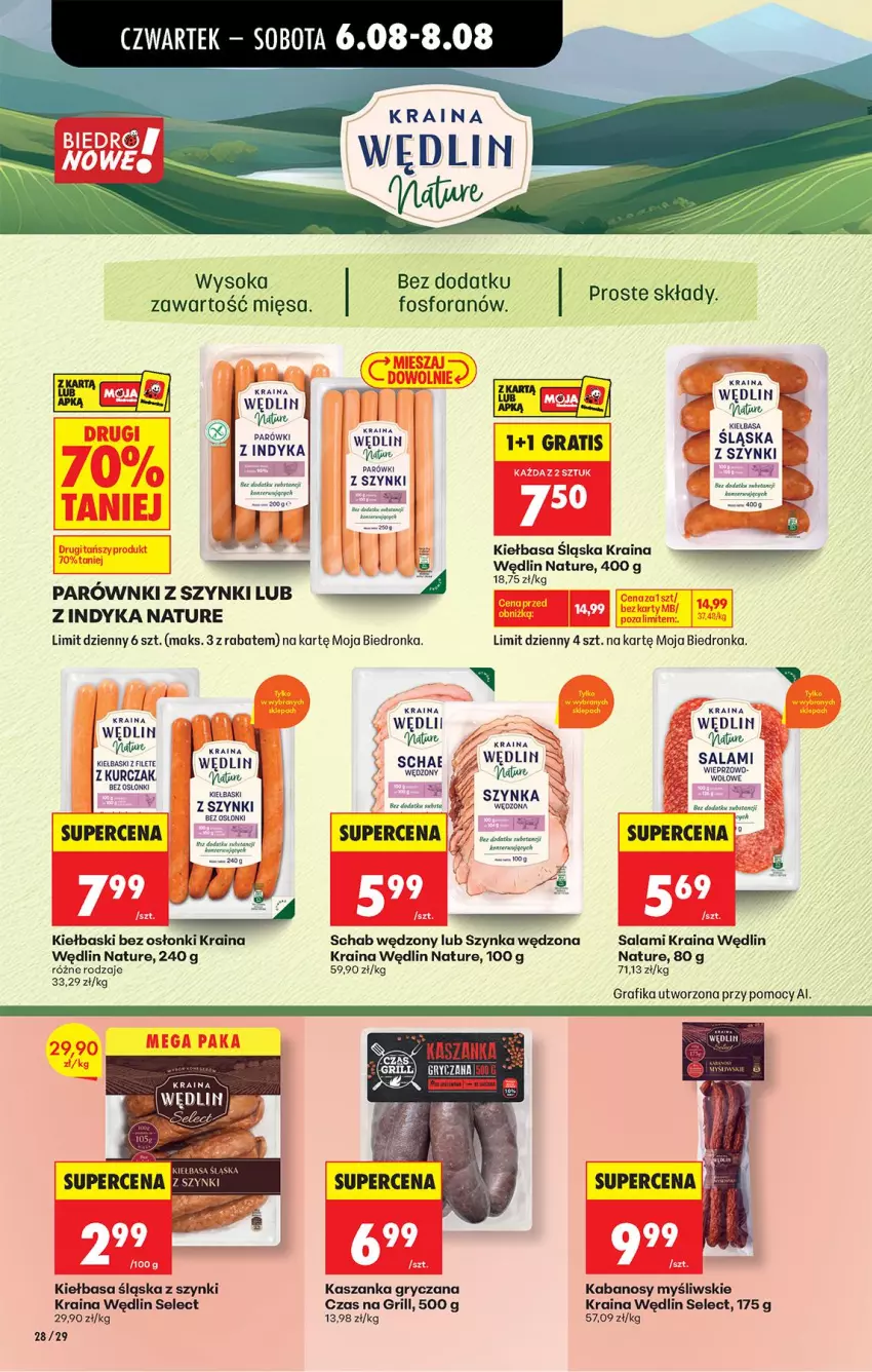 Gazetka promocyjna Biedronka - Od Czwartku - ważna 06.08 do 08.08.2026 - strona 50 - produkty: Gra, Grafika, Grill, Gry, Kabanos, Kasza, Kaszanka, Kiełbasa, Kiełbasa śląska, Kurczak, Parówki, Salami, Ser, Sok, Szynka