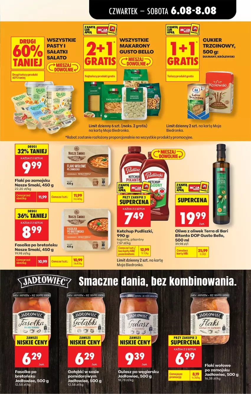 Gazetka promocyjna Biedronka - Od Czwartku - ważna 06.08 do 08.08.2026 - strona 51 - produkty: Bell, Cukier, Diamant, Fa, Flaki, Flaki po zamojsku, Flaki wołowe, Gra, Ketchup, Królewski, Makaron, Oliwa, Oliwa z oliwek, Por, Pudliszki, Sałat, Ser, Sos