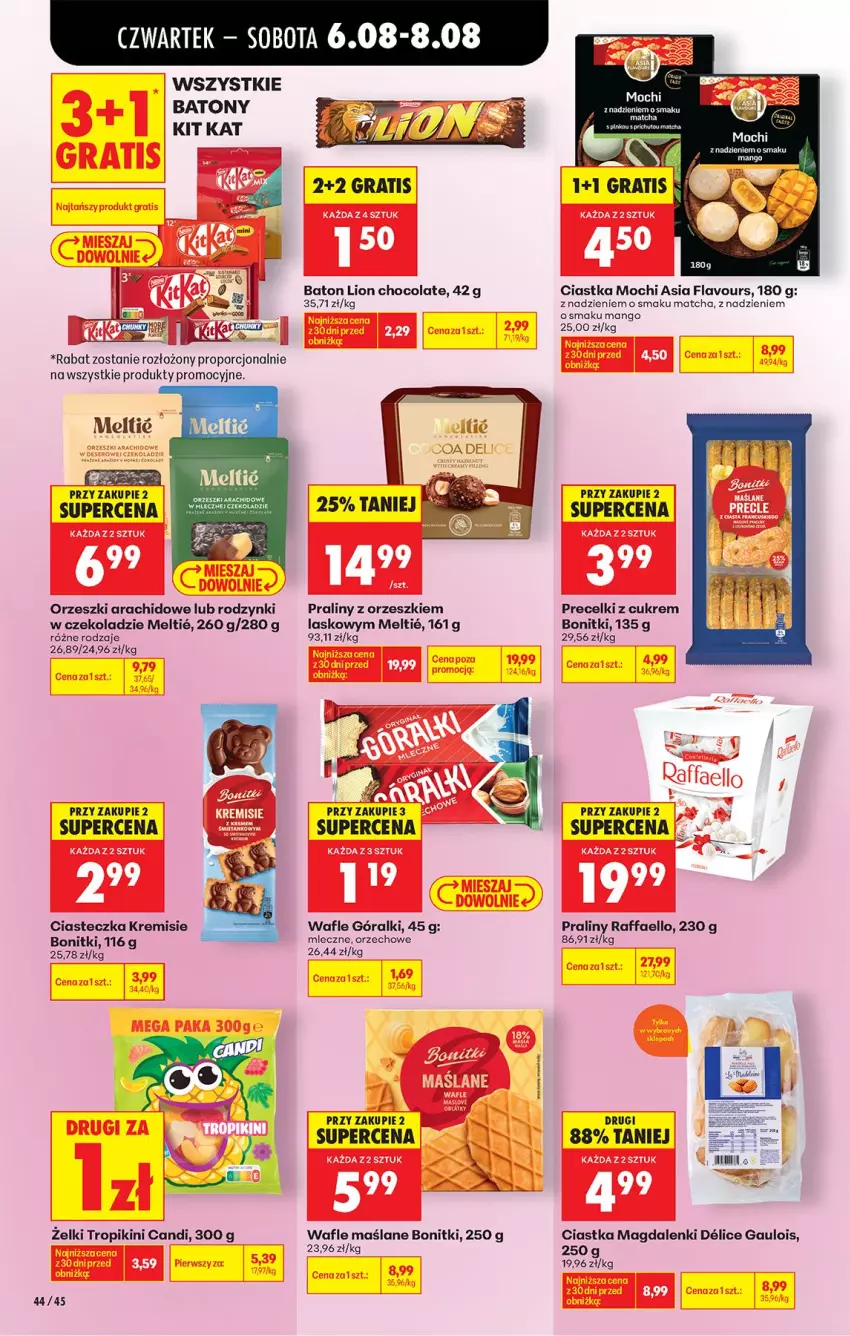 Gazetka promocyjna Biedronka - Od Czwartku - ważna 06.08 do 08.08.2026 - strona 72 - produkty: Baton, Bonitki, Ciastka, Fa, Góralki, Lion, Mango, Orzeszki, Por, Praliny, Precelki, Raffaello, Rodzynki, Wafle
