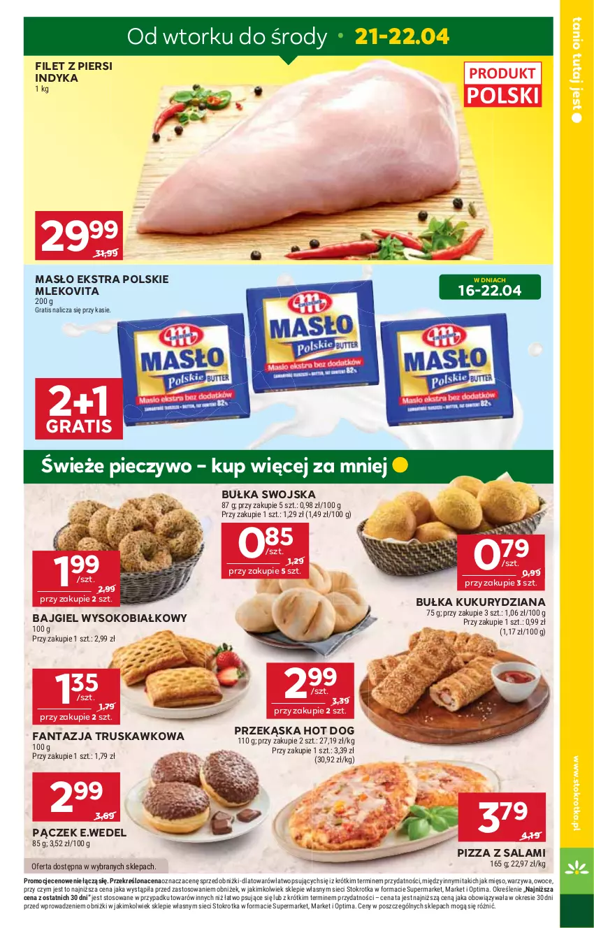 Gazetka promocyjna Stokrotka - Market - ważna 16.04 do 22.04.2026 - strona 11 - produkty: Bułka, Fa, Fanta, Filet z piersi indyka, Gra, Hot dog, Masło, Mięso, Mleko, Mlekovita, Optima, Owoce, Pączek, Piec, Pieczywo, Pizza, Salami, Sok, Warzywa