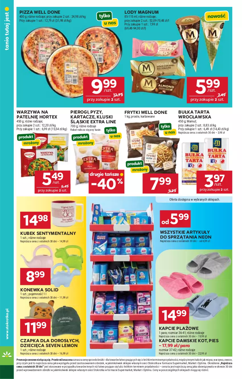 Gazetka promocyjna Stokrotka - Market - ważna 16.04 do 22.04.2026 - strona 22 - produkty: Bułka, Bułka tarta, Czapka, Dzieci, Frytki, Hortex, Kapcie, Konewka, Kubek, Lody, Mięso, Optima, Owoce, Pierogi, Pizza, Tarta, Warzywa