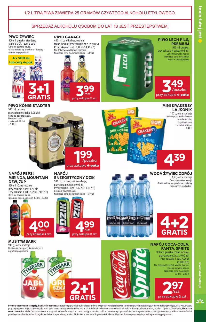 Gazetka promocyjna Stokrotka - Market - ważna 16.04 do 22.04.2026 - strona 29 - produkty: 7up, Coca-Cola, Fa, Fanta, Gra, König, Krakersy, Lajkonik, Mięso, Mirinda, Mus, Napój, Napój energetyczny, Optima, Owoce, Pepsi, Piwa, Piwo, Sprite, Tymbark, Warzywa, Woda