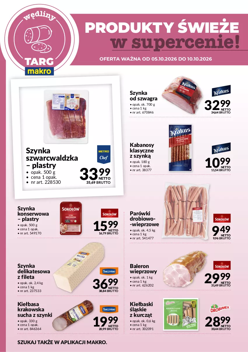 Gazetka promocyjna Makro - Targ MAKRO - oferta świeża w super cenach! - ważna 05.10 do 10.10.2026 - strona 2 - produkty: Gra, Kabanos, Kiełbasa, Kiełbasa krakowska, Kiełbaski śląskie, Parówki, Ser, Szynka, Szynka delikatesowa, Szynka konserwowa