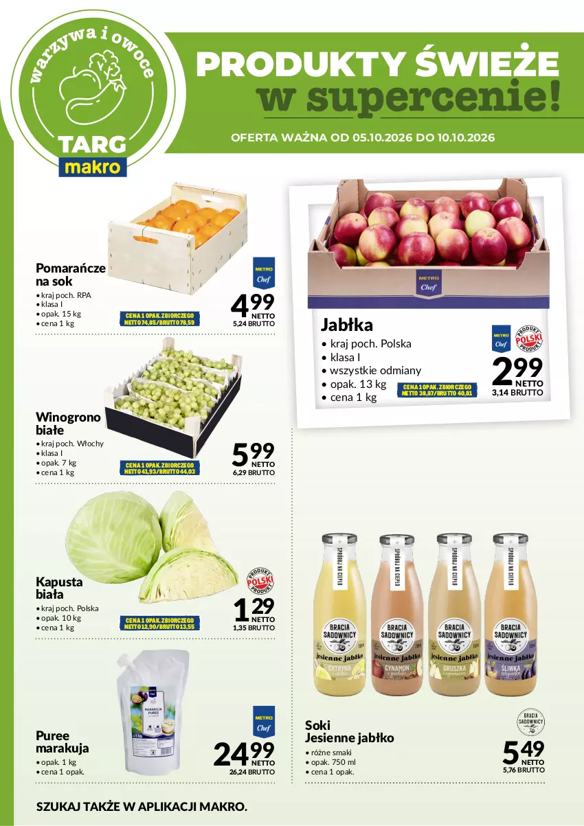 Gazetka promocyjna Makro - Targ MAKRO - oferta świeża w super cenach! - ważna 05.10 do 10.10.2026 - strona 5 - produkty: Jabłka, Pomarańcze, Pur, Sok, Wino