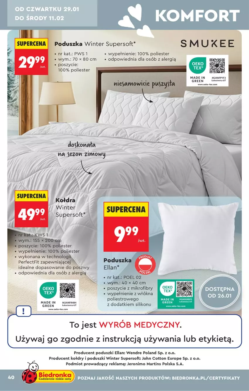 Gazetka promocyjna Biedronka - Okazje Tygodnia - ważna 24.01 do 07.02.2026 - strona 42 - produkty: Fa, Kołdra, Poduszka