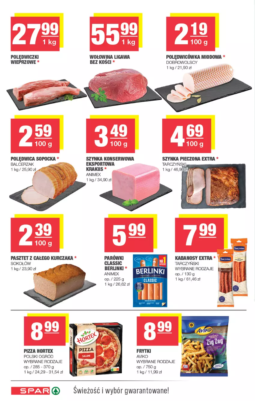 Gazetka promocyjna Spar - Spar - ważna 05.10 do 15.10.2025 - strona 4 - produkty: Berlinki, Frytki, Hortex, Kabanos, Krakus, Kurczak, Ogród, Parówki, Pasztet, Piec, Pizza, Polędwica, Por, Ser, Sok, Sokołów, Sport, Szynka, Szynka konserwowa, Tarczyński, Wołowina