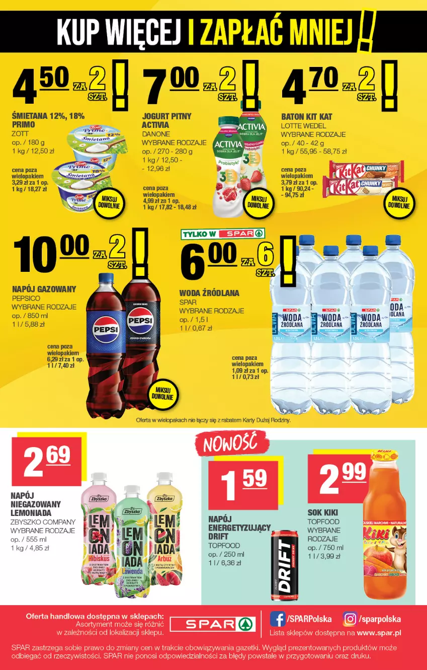 Gazetka promocyjna Spar - Spar - ważna 05.10 do 15.10.2025 - strona 8 - produkty: Activia, Baton, Danone, Jogurt, Jogurt pitny, Kit Kat, LANA, Lemoniada, Napój, Probiotyk, Sok, Top, Woda, Zott