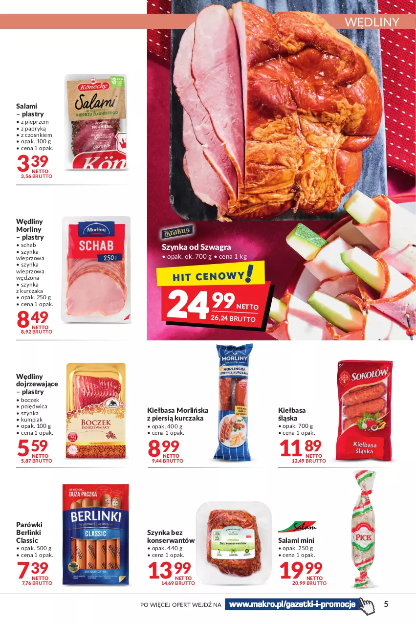 Gazetka promocyjna Makro - [Oferta promocyjna] Artykuły spożywcze i przemysłowe - ważna 08.02 do 21.02.2022 - strona 5 - produkty: Berlinki, Boczek, Gra, Kiełbasa, Kiełbasa śląska, Kurczak, Morliny, Parówki, Pieprz, Polędwica, Salami, Ser, Szynka, Szynka wieprzowa