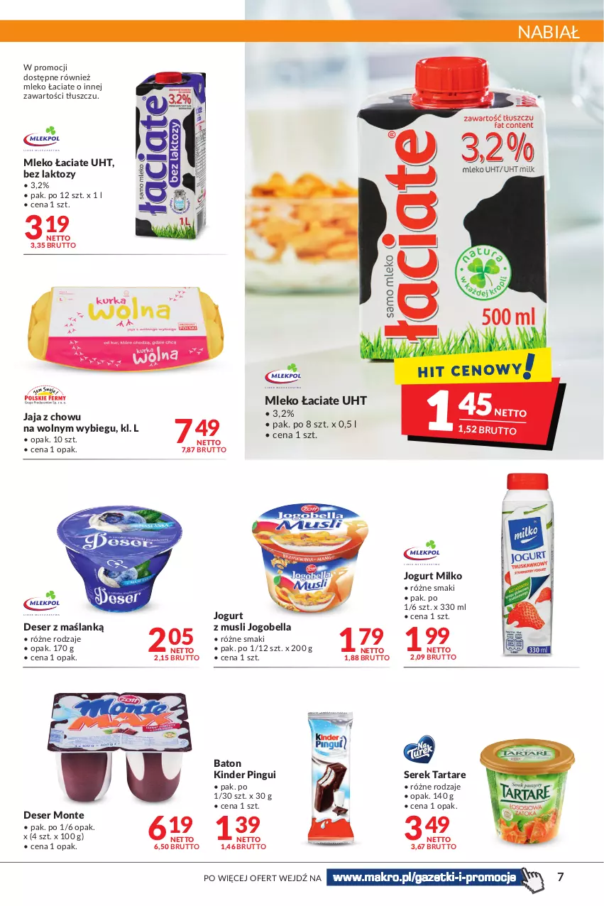 Gazetka promocyjna Makro - [Oferta promocyjna] Artykuły spożywcze i przemysłowe - ważna 08.02 do 21.02.2022 - strona 7 - produkty: Baton, Bell, Bella, Deser, Jaja, Jogobella, Jogurt, Kinder, Mleko, Monte, Mus, Ser, Serek, Tarta, Tartare