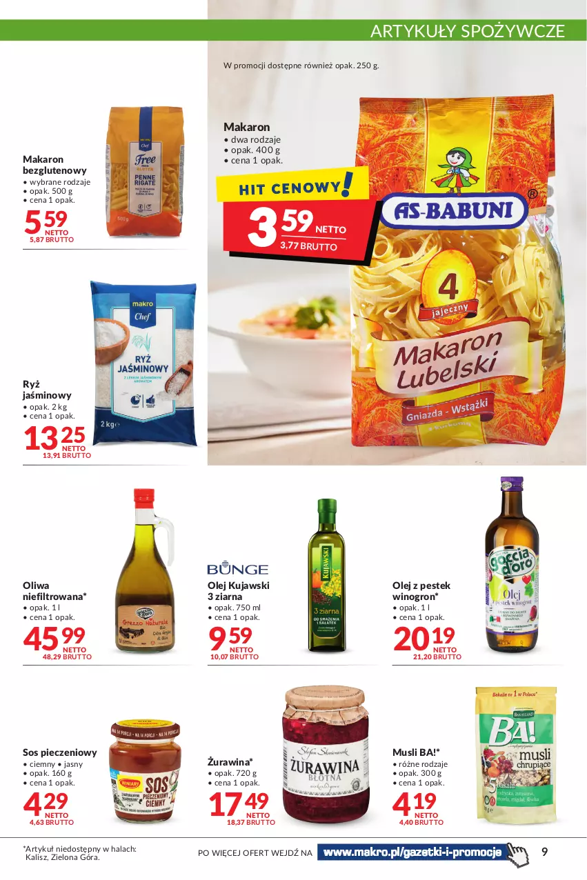 Gazetka promocyjna Makro - [Oferta promocyjna] Artykuły spożywcze i przemysłowe - ważna 08.02 do 21.02.2022 - strona 9 - produkty: Artykuły spożywcze, Ba!, Kujawski, Makaron, Mus, Olej, Piec, Ryż, Sos, Sos pieczeniowy, Stek, Wino