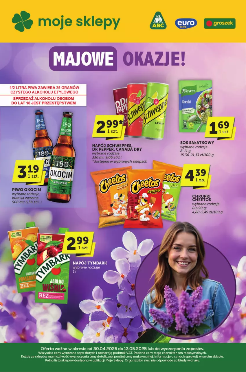 Gazetka promocyjna ABC - ważna 30.04 do 13.05.2025 - strona 1 - produkty: Cheetos, Chrupki, Napój, Sałat, Schweppes, Tymbark