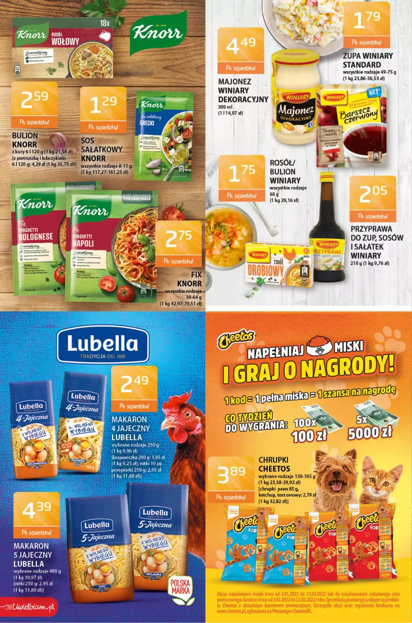 Gazetka promocyjna ABC - Gazetka - ważna 27.01 do 09.02.2022 - strona 4 - produkty: Bell, Bella, Bulion, Cheetos, Chrupki, Fa, Ketchup, Knorr, Lion, Lubella, Majonez, Makaron, Rosół, Sałat, Ser, Sos, Winiary, Zupa