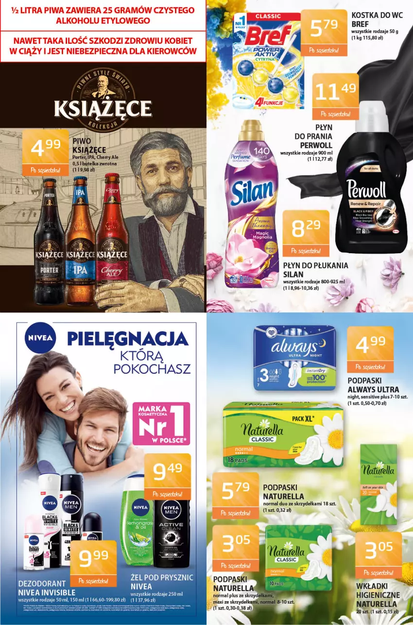 Gazetka promocyjna ABC - Gazetka - ważna 27.01 do 09.02.2022 - strona 7 - produkty: Always, Always Ultra, Bref, Dezodorant, Koc, Kostka do wc, Książęce, Lack, Naturell, Naturella, Nivea, Perwoll, Piwo, Płyn do płukania, Płyn do prania, Podpaski, Por, Silan, Wkładki