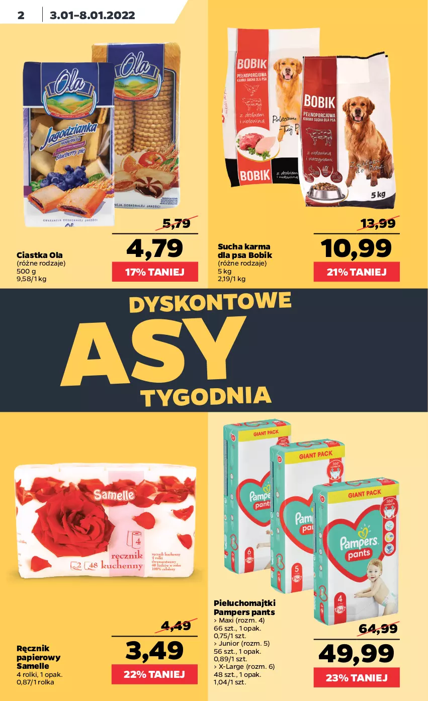 Gazetka promocyjna Netto - Gazetka spożywcza - ważna 03.01 do 08.01.2022 - strona 2 - produkty: Ciastka, Majtki, Pampers, Papier, Pieluchomajtki, Ręcznik, Rolki, Sucha karma