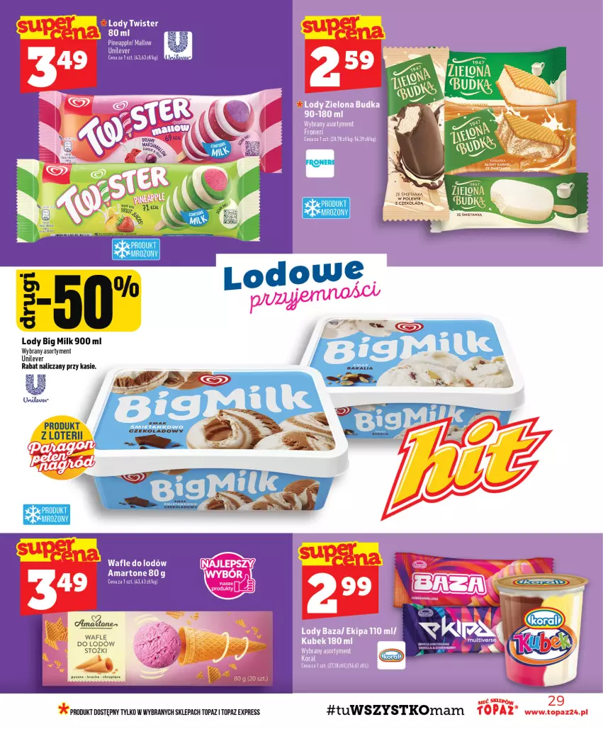 Gazetka promocyjna Topaz - Gazetka - ważna 03.09 do 09.09.2026 - strona 29 - produkty: Big Milk, Lody, Top