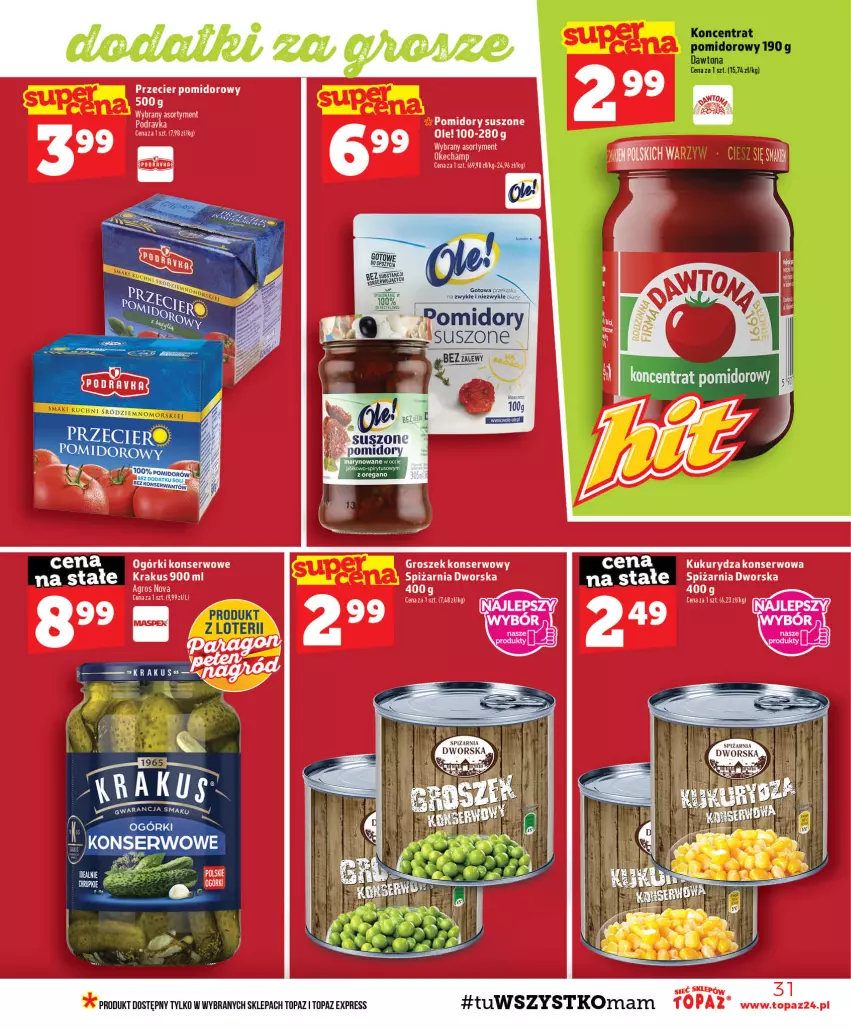 Gazetka promocyjna Topaz - Gazetka - ważna 03.09 do 09.09.2026 - strona 31 - produkty: Dawtona, Koncentrat pomidorowy, Ole!, Pomidory, Ser, Top, Tran
