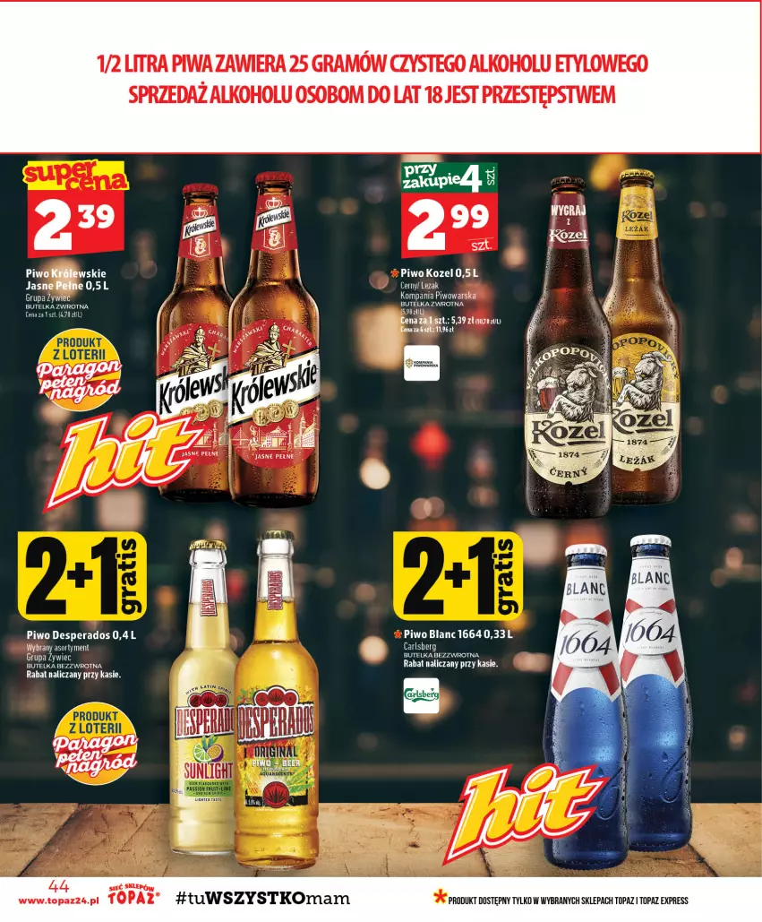Gazetka promocyjna Topaz - Gazetka - ważna 03.09 do 09.09.2026 - strona 44 - produkty: Desperados, Fa, Gra, Kozel, Piwa, Piwo, Top