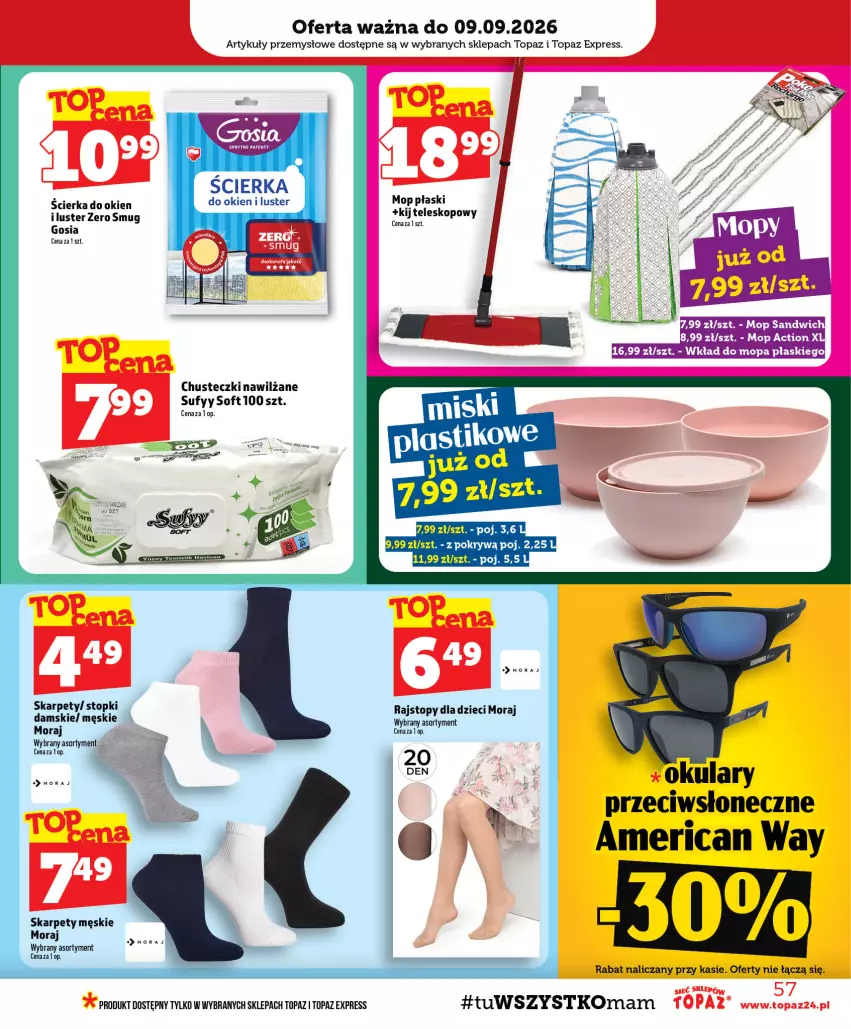 Gazetka promocyjna Topaz - Gazetka - ważna 03.09 do 09.09.2026 - strona 57 - produkty: Chusteczki, Dzieci, Karp, Mop, Rajstopy, Teleskop, Top