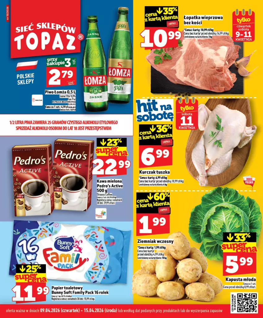 Gazetka promocyjna Topaz - Gazetka - ważna 09.04 do 15.04.2026 - strona 1 - produkty: Fa, Kurczak, Papier, Papier toaletowy, Tusz