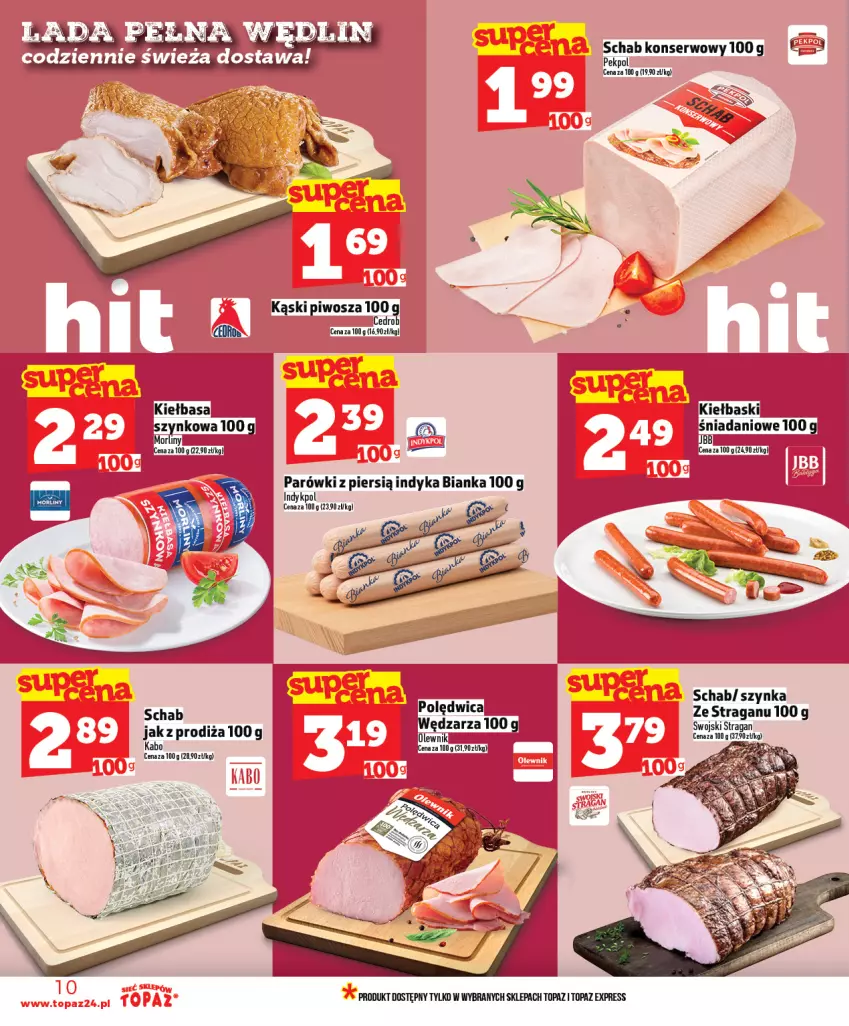 Gazetka promocyjna Topaz - Gazetka - ważna 09.04 do 15.04.2026 - strona 10 - produkty: Bianka, Parówki, Polędwica, Ser, Szynka, Top