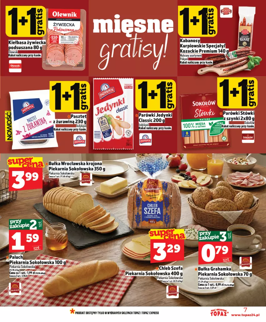 Gazetka promocyjna Topaz - Gazetka - ważna 09.04 do 15.04.2026 - strona 7 - produkty: Kiełbasa, Olewnik, Parówki, Sok, Top
