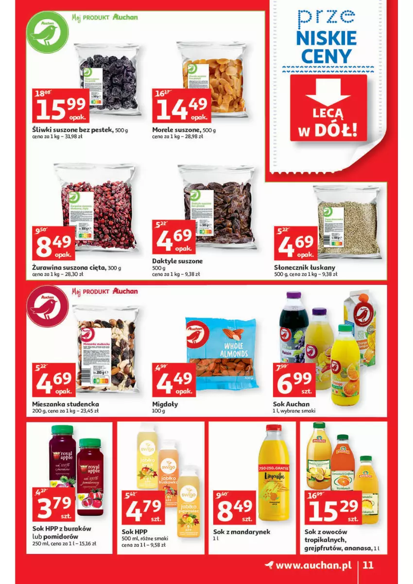 Gazetka promocyjna Auchan - przeNISKIE CENY lecą w dół Hipermarkety - ważna 24.02 do 02.03.2022 - strona 11 - produkty: Ananas, Daktyle, Grejpfrut, HP, Mieszanka studencka, Migdały, Sok, Stek