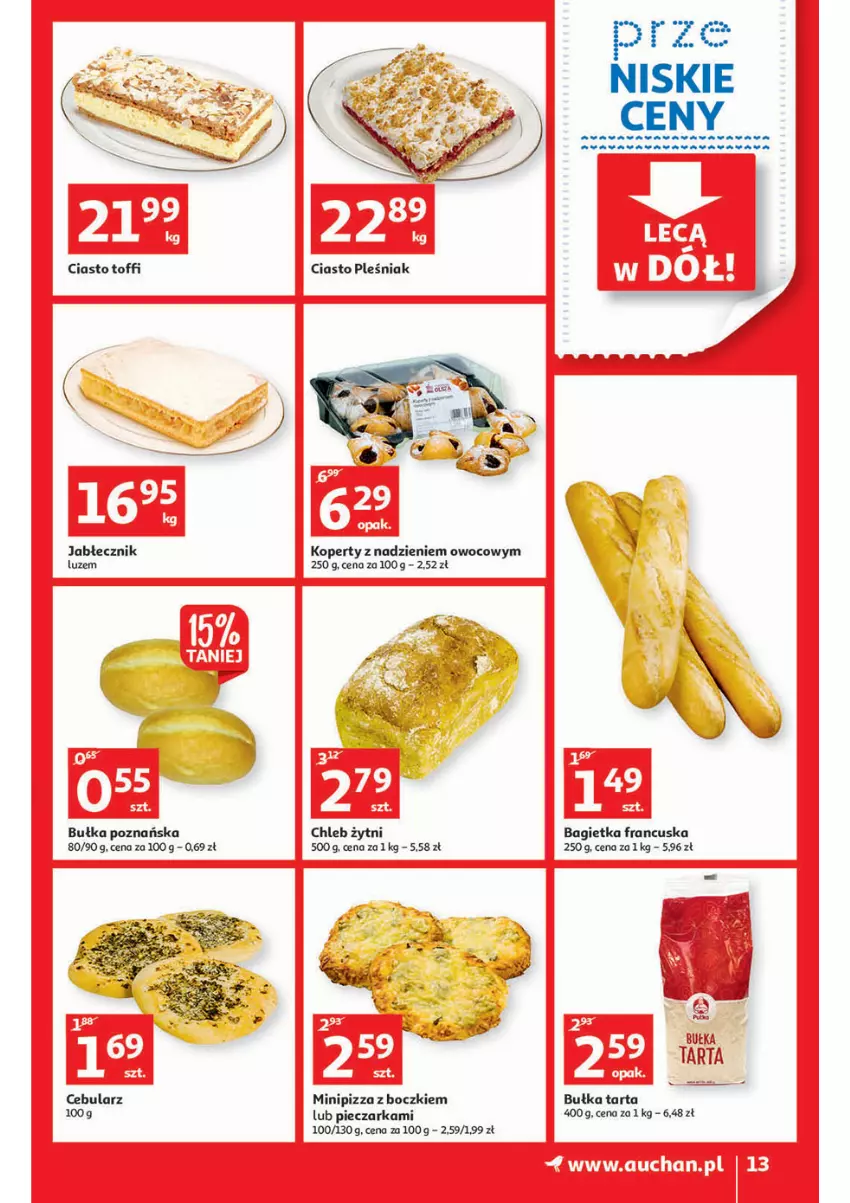 Gazetka promocyjna Auchan - przeNISKIE CENY lecą w dół Hipermarkety - ważna 24.02 do 02.03.2022 - strona 13 - produkty: Bagietka, Bułka, Bułka tarta, Cebula, Chleb, Gaga, Piec, Pieczarka, Pizza, Tarta