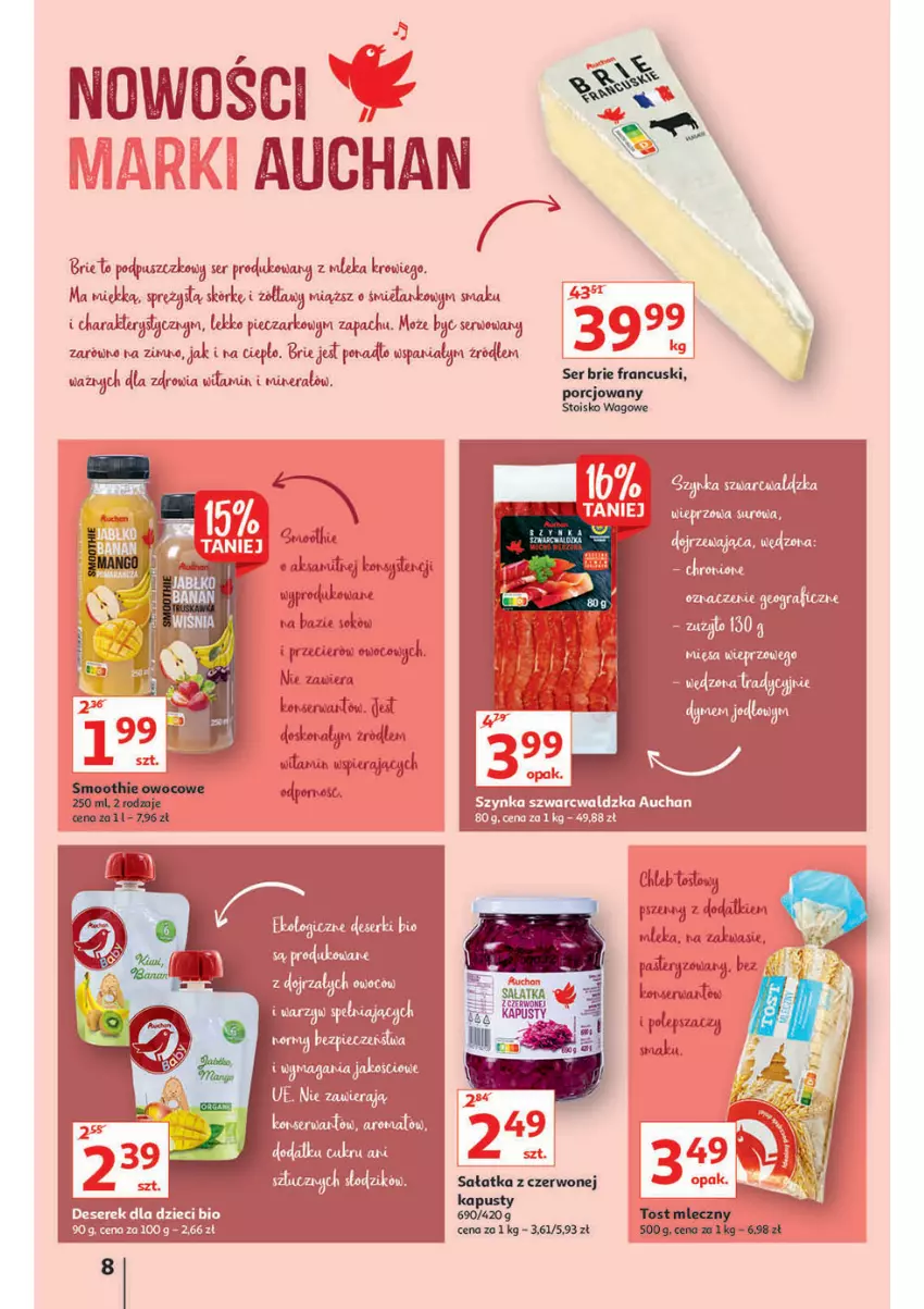 Gazetka promocyjna Auchan - przeNISKIE CENY lecą w dół Hipermarkety - ważna 24.02 do 02.03.2022 - strona 8 - produkty: Brie, Deser, Dzieci, Piec, Por, Sałat, Sałatka, Ser, Serek, Szynka