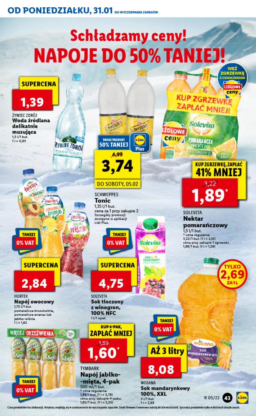 Gazetka promocyjna Lidl - GAZETKA - ważna 31.01 do 02.02.2022 - strona 43 - produkty: Fa, Hortex, LANA, Napój, Napoje, Nektar, Schweppes, Sok, Tymbark, Wino, Woda, Wosana