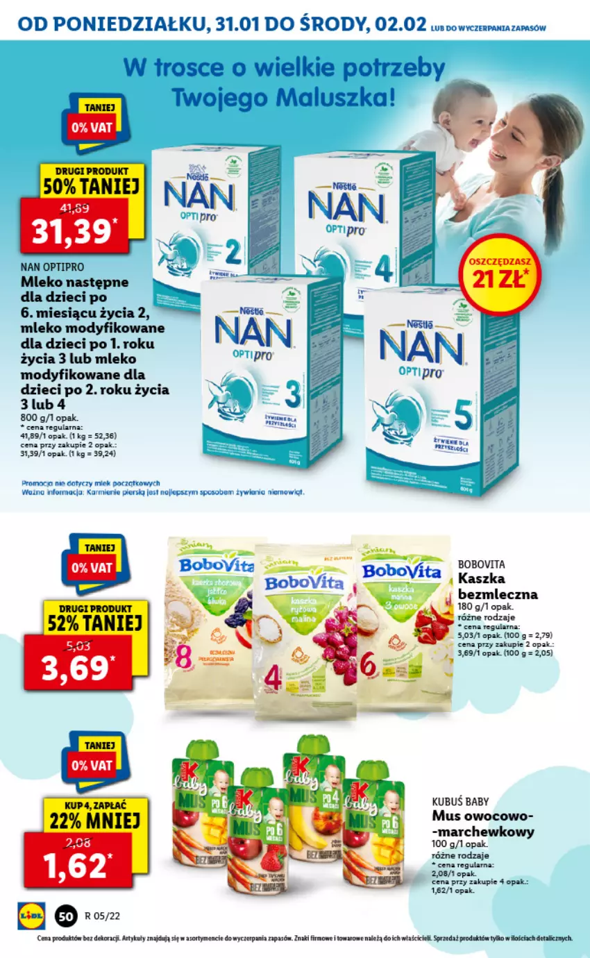 Gazetka promocyjna Lidl - GAZETKA - ważna 31.01 do 02.02.2022 - strona 50 - produkty: BoboVita, Dzieci, Karmi, Kubuś, LG, Mleko, Mleko modyfikowane, Mus, NAN Optipro, O nas, Rama