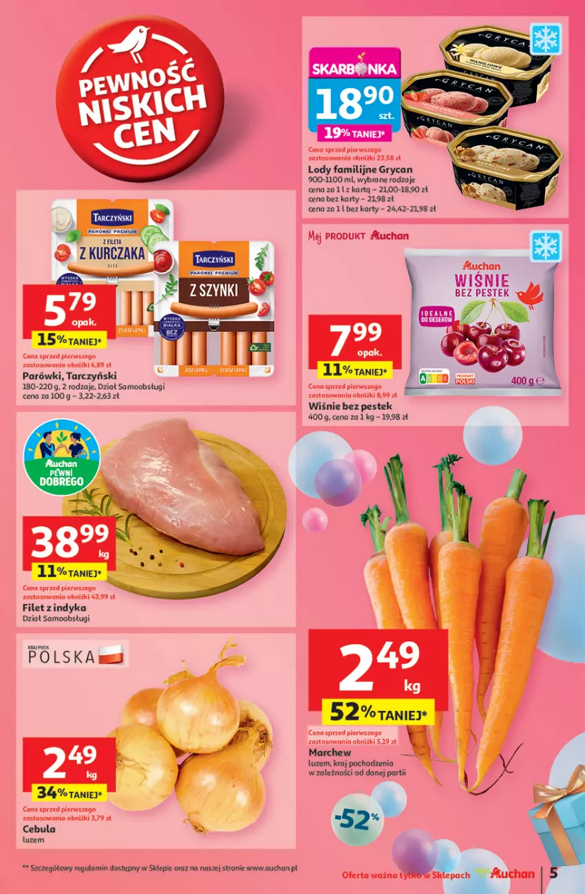 Gazetka promocyjna Auchan - Te URODZINY są NAJ Moje - ważna 15.05 do 21.05.2025 - strona 7 - produkty: Cebula, Fa, Gry, Kurczak, Lody, Parówki, Stek, Tarczyński