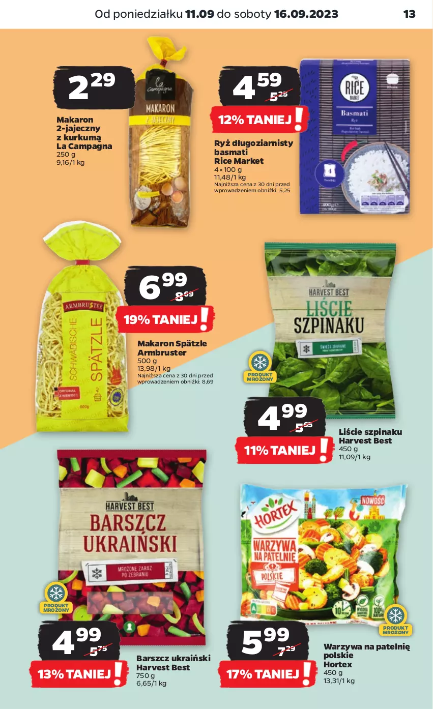 Gazetka promocyjna Netto - Artykuły spożywcze - ważna 11.09 do 16.09.2023 - strona 13 - produkty: Hortex, Makaron, Rust, Ryż, Szpinak, Warzywa