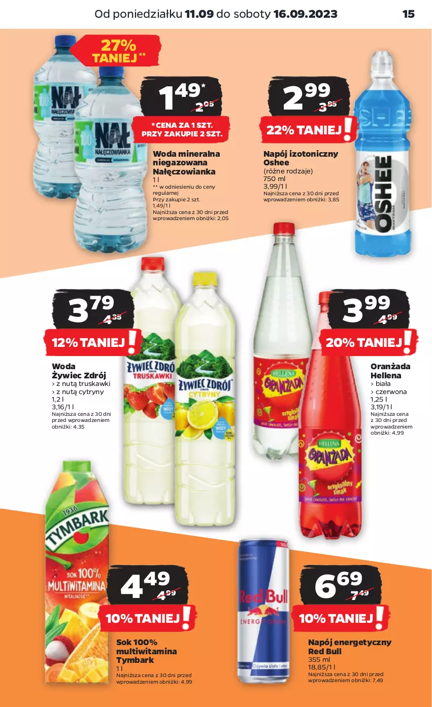 Gazetka promocyjna Netto - Artykuły spożywcze - ważna 11.09 do 16.09.2023 - strona 15 - produkty: Cytryny, Hellena, Nałęczowianka, Napój, Napój energetyczny, Napój izotoniczny, Oranżada, Oshee, Red Bull, Sok, Truskawki, Tymbark, Woda, Woda mineralna