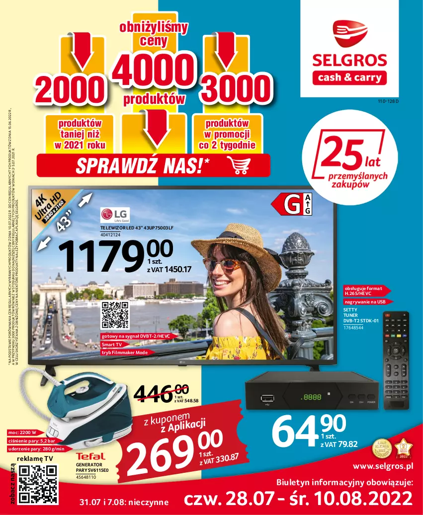Gazetka promocyjna Selgros - Oferta przemysłowa - ważna 28.07 do 10.08.2022 - strona 1 - produkty: Generator pary, Gry, LG, Por, Smart tv, Telewizor