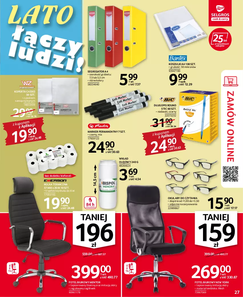 Gazetka promocyjna Selgros - Oferta przemysłowa - ważna 28.07 do 10.08.2022 - strona 27 - produkty: Biuro, Długopis, Fotel, Kosz, Marker, Mop, Okulary do czytania, Olej, Por, Wkład olejowy, Zagłówek