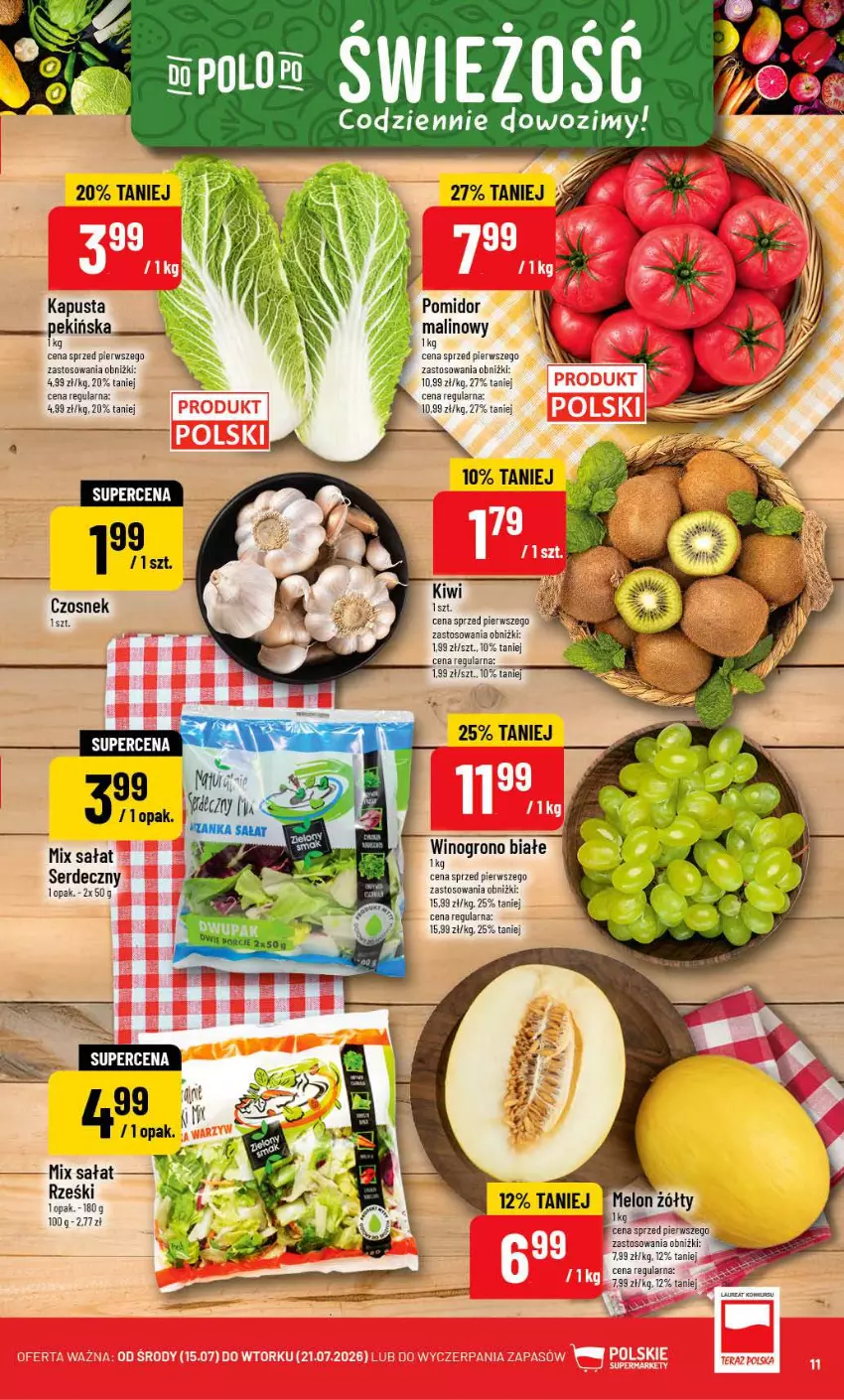 Gazetka promocyjna PoloMarket - Gazetka POLOmarket - ważna 15.07 do 21.07.2026 - strona 11 - produkty: Czosnek, Kiwi, Melon, Por, Sałat, Ser