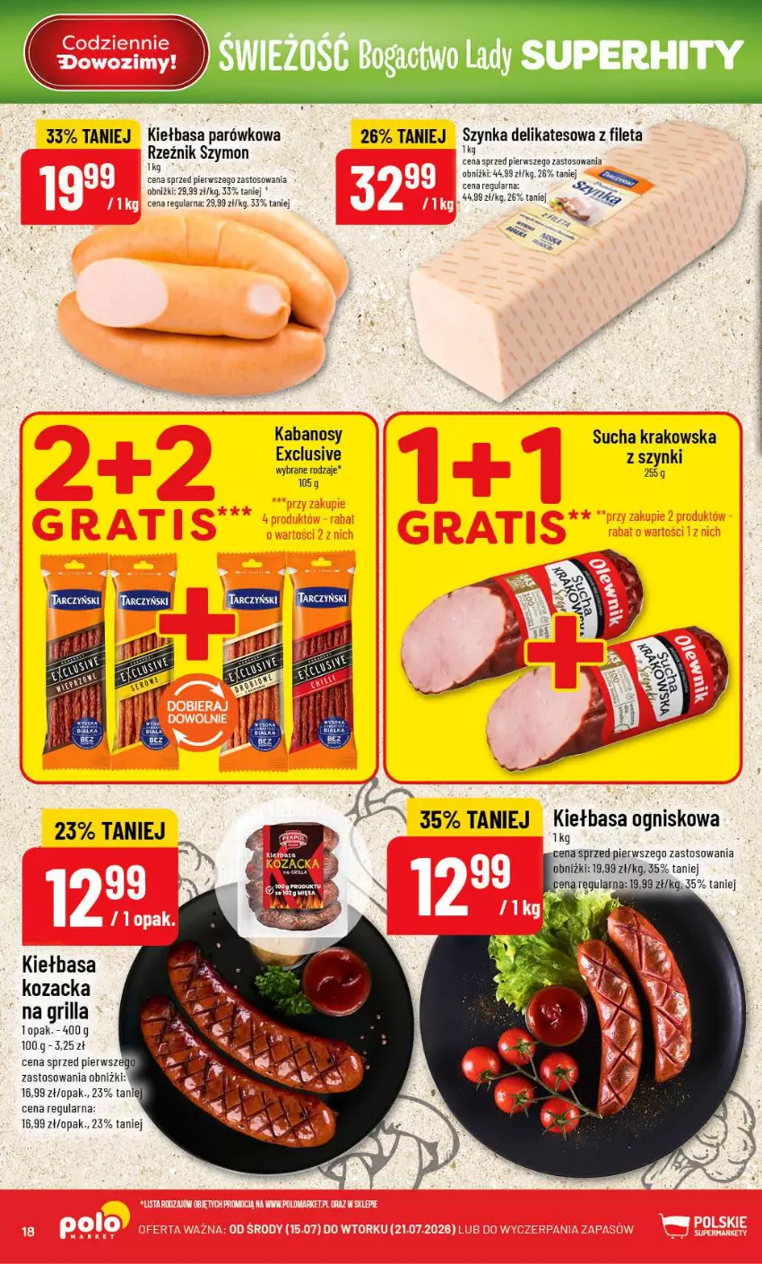 Gazetka promocyjna PoloMarket - Gazetka POLOmarket - ważna 15.07 do 21.07.2026 - strona 18 - produkty: Grill, Kabanos, Kiełbasa, Szynka, Szynka delikatesowa