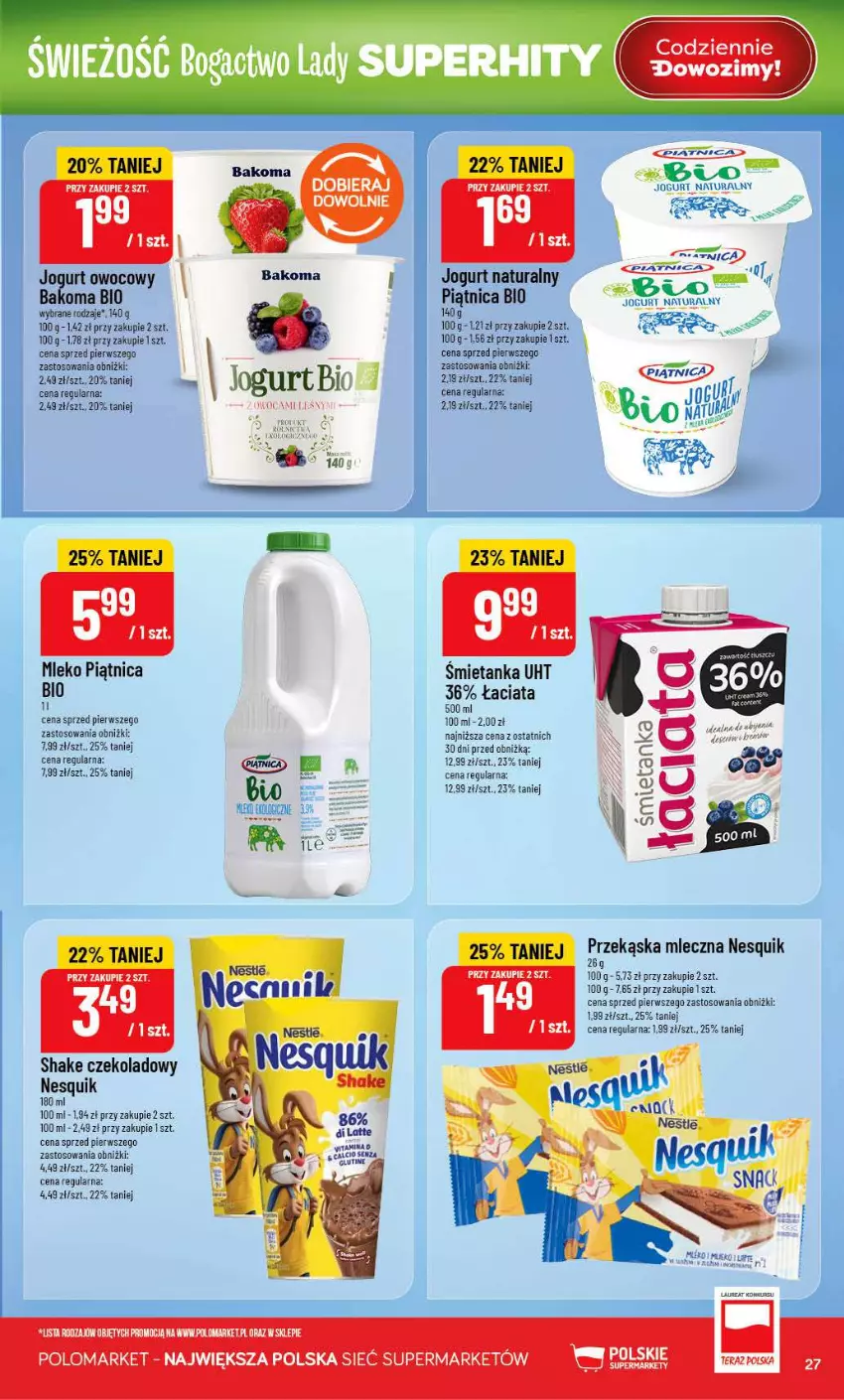 Gazetka promocyjna PoloMarket - Gazetka POLOmarket - ważna 15.07 do 21.07.2026 - strona 27 - produkty: Bakoma, Fa, Jogurt, Jogurt naturalny, Laur, Mleko, Nesquik, Piątnica
