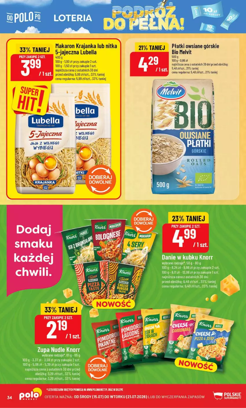 Gazetka promocyjna PoloMarket - Gazetka POLOmarket - ważna 15.07 do 21.07.2026 - strona 34 - produkty: Bell, Bella, Jaja, Lubella, Makaron, Melvit, Płatki owsiane