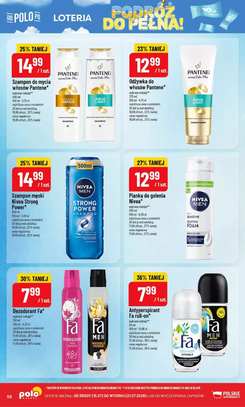 Gazetka promocyjna PoloMarket - Gazetka POLOmarket - ważna 15.07 do 21.07.2026 - strona 56 - produkty: Antyperspirant, Fa, Nivea, Odżywka, Pantene, Pianka do golenia, Szampon