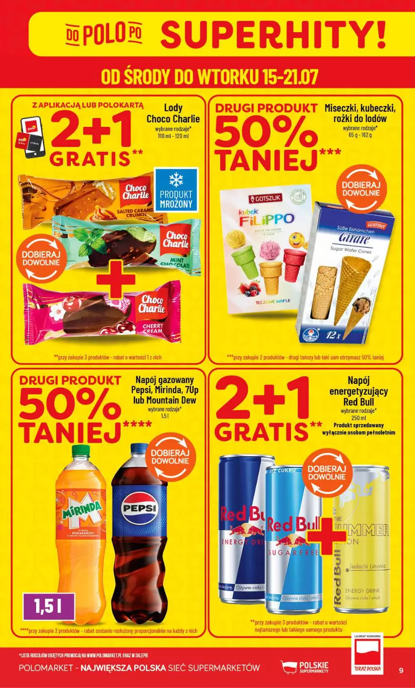 Gazetka promocyjna PoloMarket - Gazetka POLOmarket - ważna 15.07 do 21.07.2026 - strona 9 - produkty: 7up, Lody, Mirinda, Napój, Napój gazowany, Pepsi, Red Bull