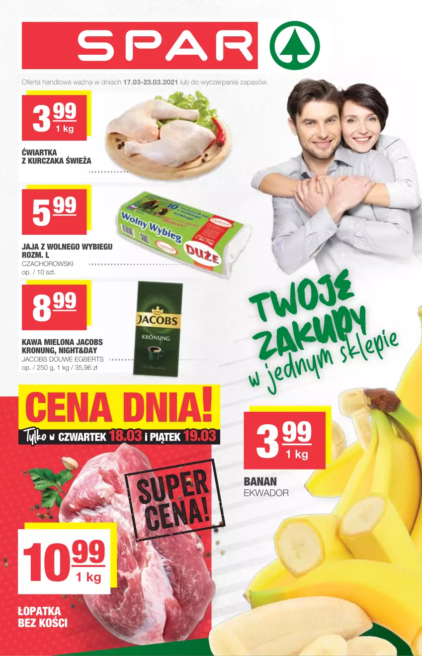 Gazetka promocyjna Spar - Eurospar - ważna 17.03 do 23.03.2021 - strona 1 - produkty: Jacobs, Jaja, Jaja z wolnego wybiegu, Kawa, Kawa mielona, Kurczak