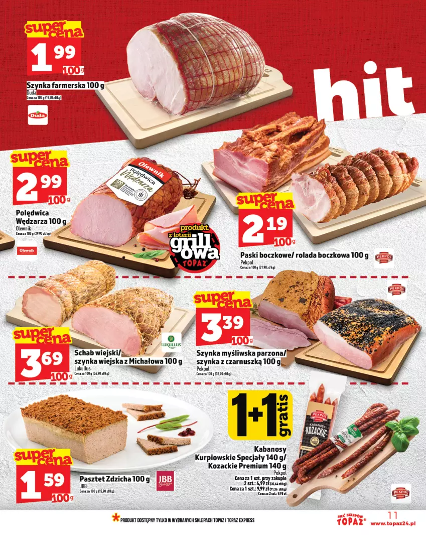 Gazetka promocyjna Topaz - Gazetka - ważna 08.05 do 14.05.2025 - strona 11 - produkty: Fa, KOBO, Olewnik, Pekpol, Polędwica, Rolada, Szynka, Szynka farmerska, Top